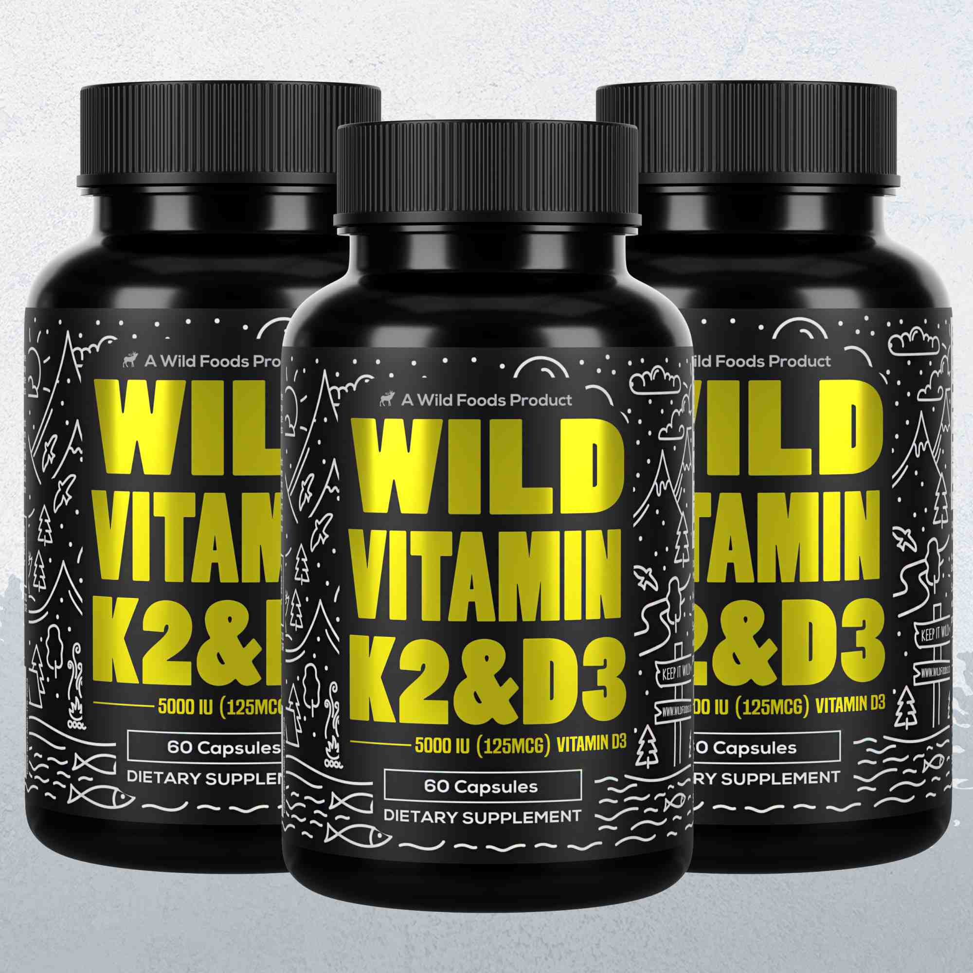 Vitamin K2 (MK-7) & Vitamin D3 (5000 IU) & Black Pepper Extract by Wild Foods