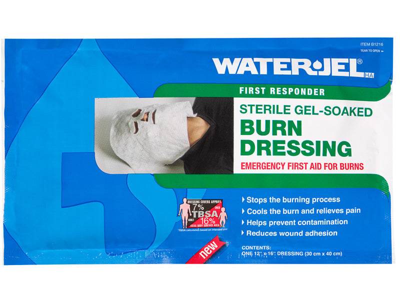Water Jel First Responder Sterile Burn Dressing for Facial Burns - 12” x 16” (20 Dressings - 2 Cartons/10 Each)