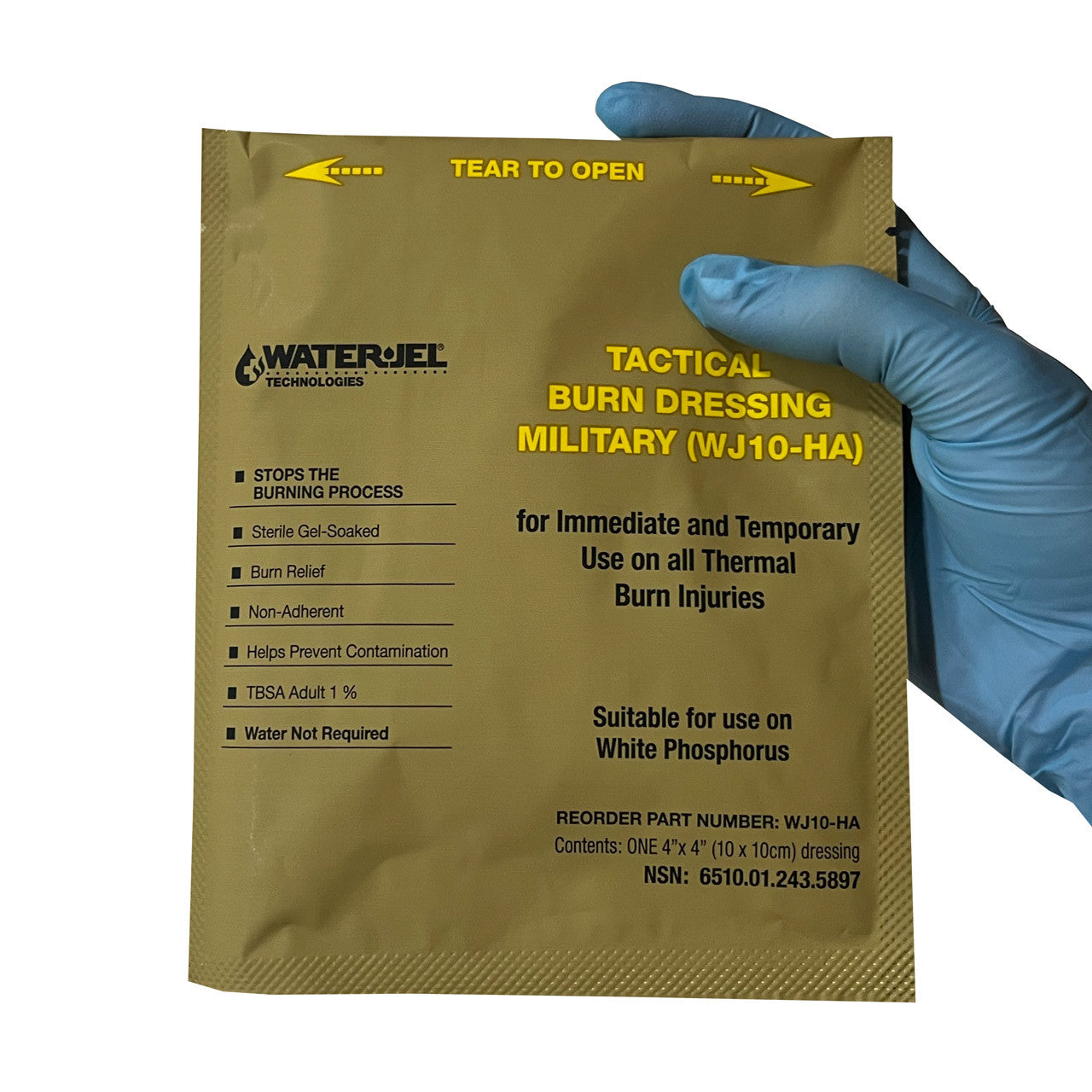 Water Jel Military Sterile Burn Dressing, HA - 4" x 4" (60 Dressings/Case)