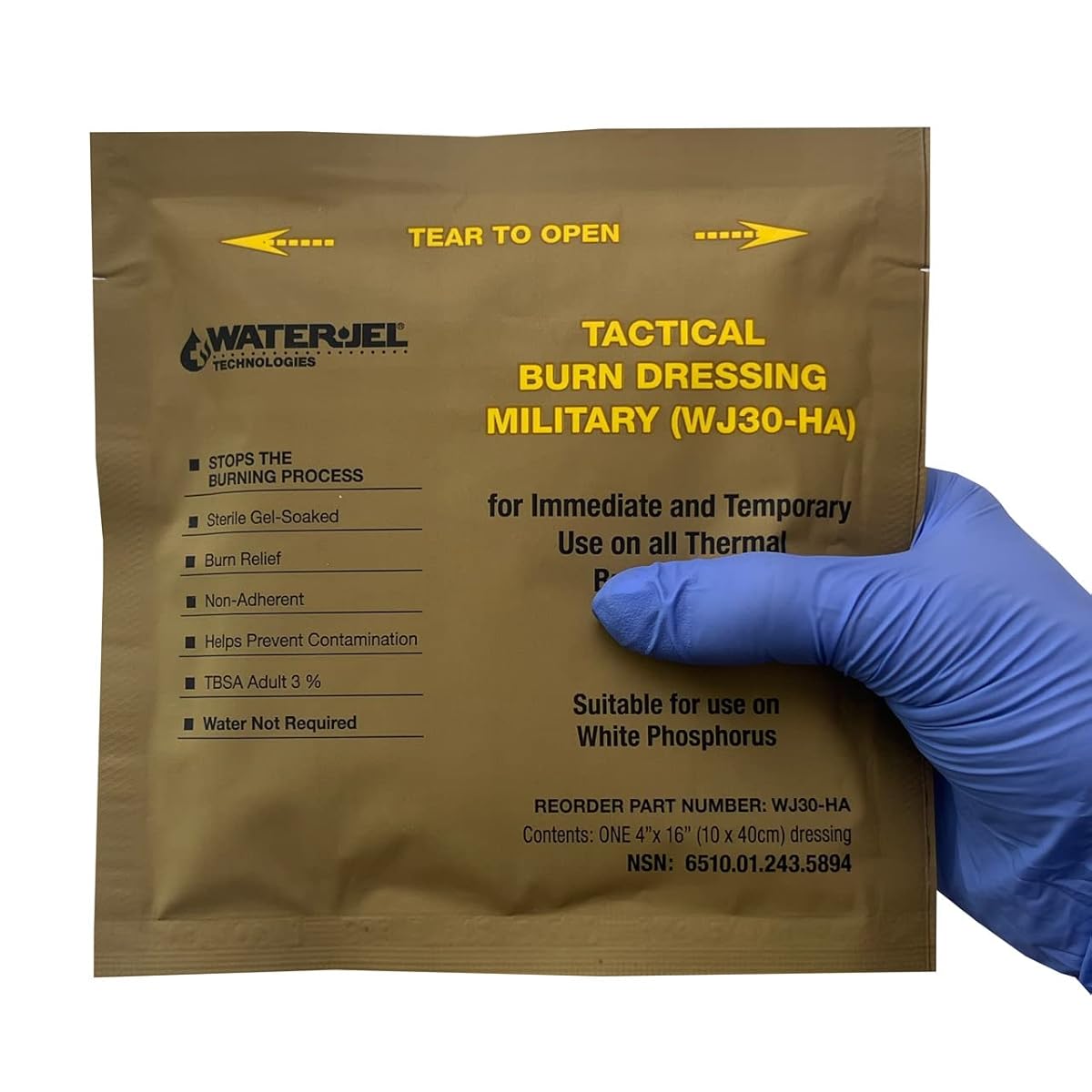 Water Jel Military Sterile Burn Dressing, HA - 4" x 16" (28 Dressings/Case)