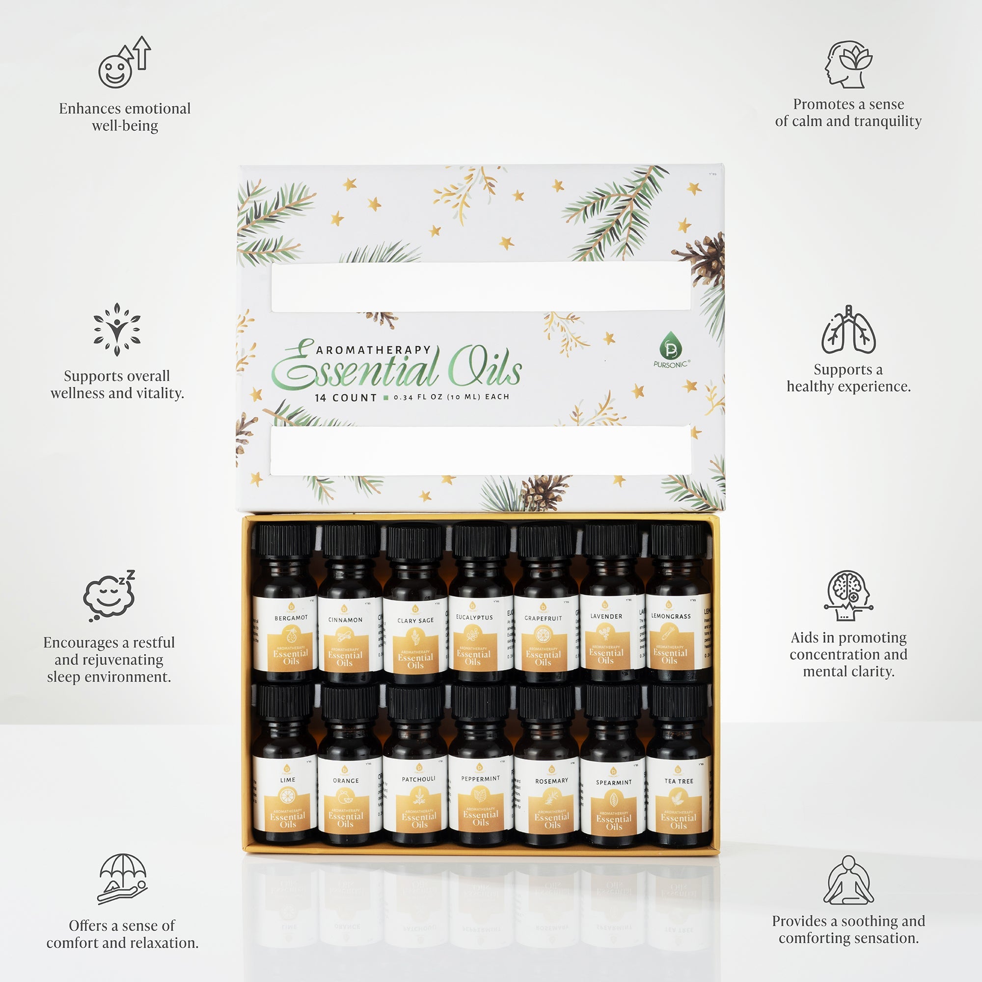 Pursonic Essential Oils Christmas Gift Set – 14-Piece Aromatherapy Collection by Pursonic