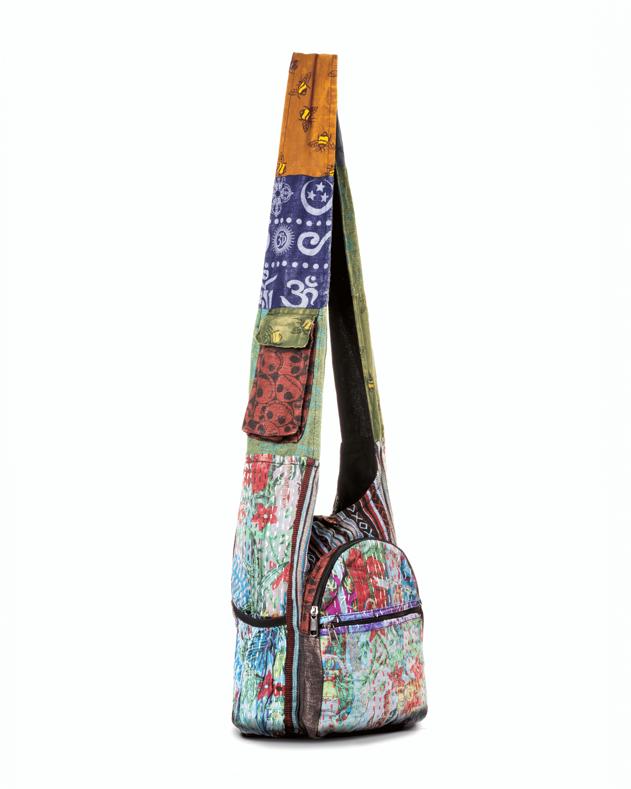 Kathmandu Collection Vintage Patchwork Hobo Bag with Water Bottle Pockets by Jupiter Gear