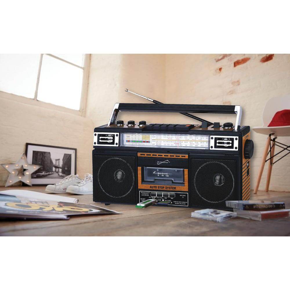 Supersonic 4 Band Bluetooth Radio & Cassette Player + Cassette To Mp3 Converter by Jupiter Gear