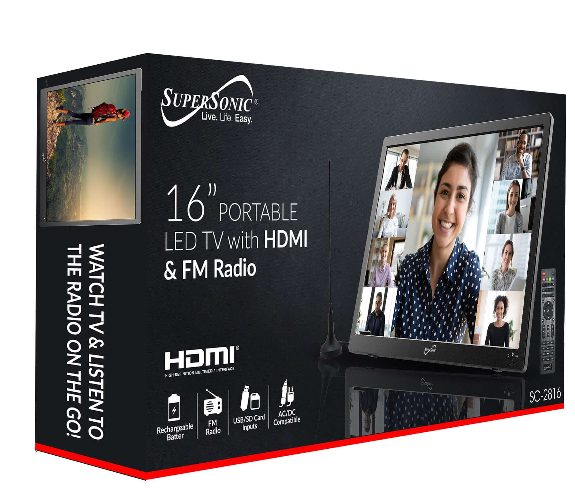 16" Supersonic Portable 12 Volt Digital LED TV with USB, SD, and HDMI Input by Jupiter Gear