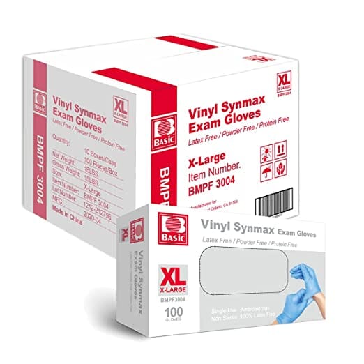 Basic Medical Synmax Nitrile-Vinyl blend Blue Exam Gloves Powder Free, Latex Free 1000 count
