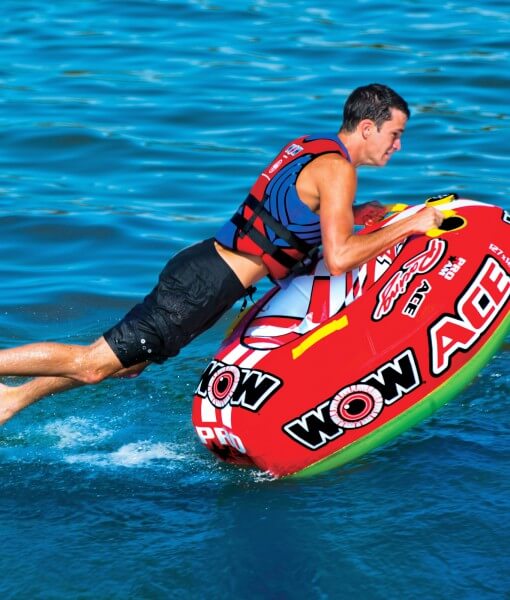 WOW Sports 1 Person Towable Water Tube - Ace Racing Starter Kit w 12V Pump & 1K Tow Rope by Jupiter Gear