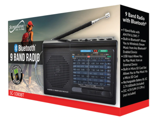 Supersonic 9 Band Radio With Bluetooth by Jupiter Gear
