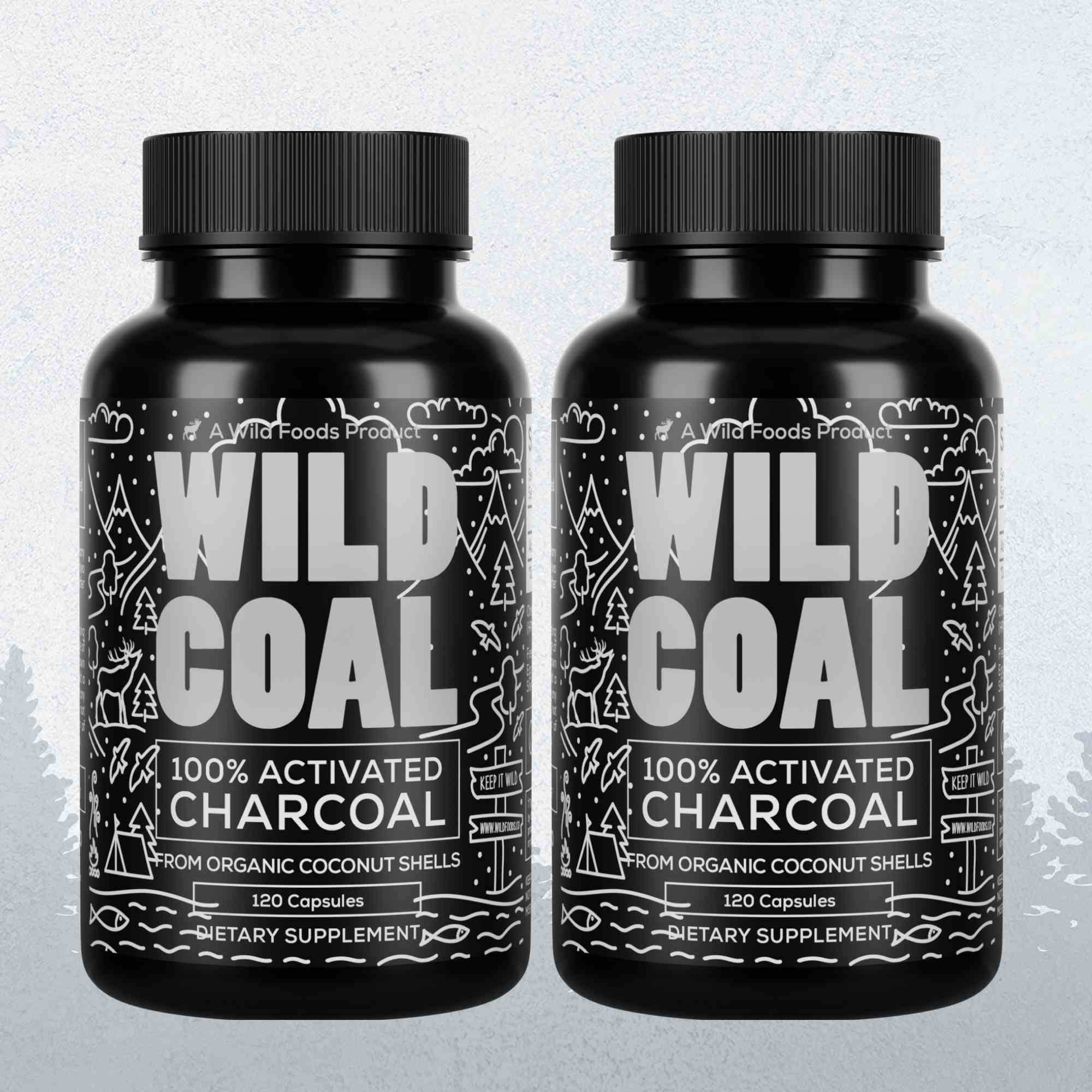 Activated Charcoal Capsules, 60 servings - Made from 100% Organic Coconuts by Wild Foods