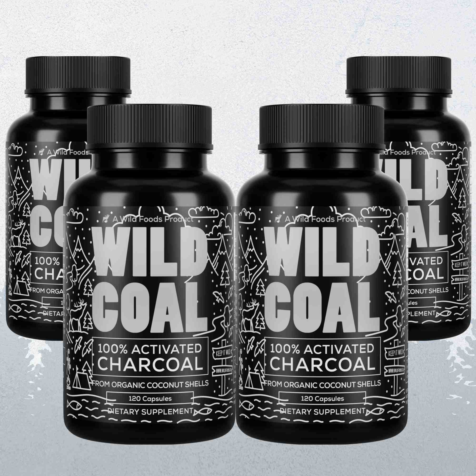 Activated Charcoal Capsules, 60 servings - Made from 100% Organic Coconuts by Wild Foods
