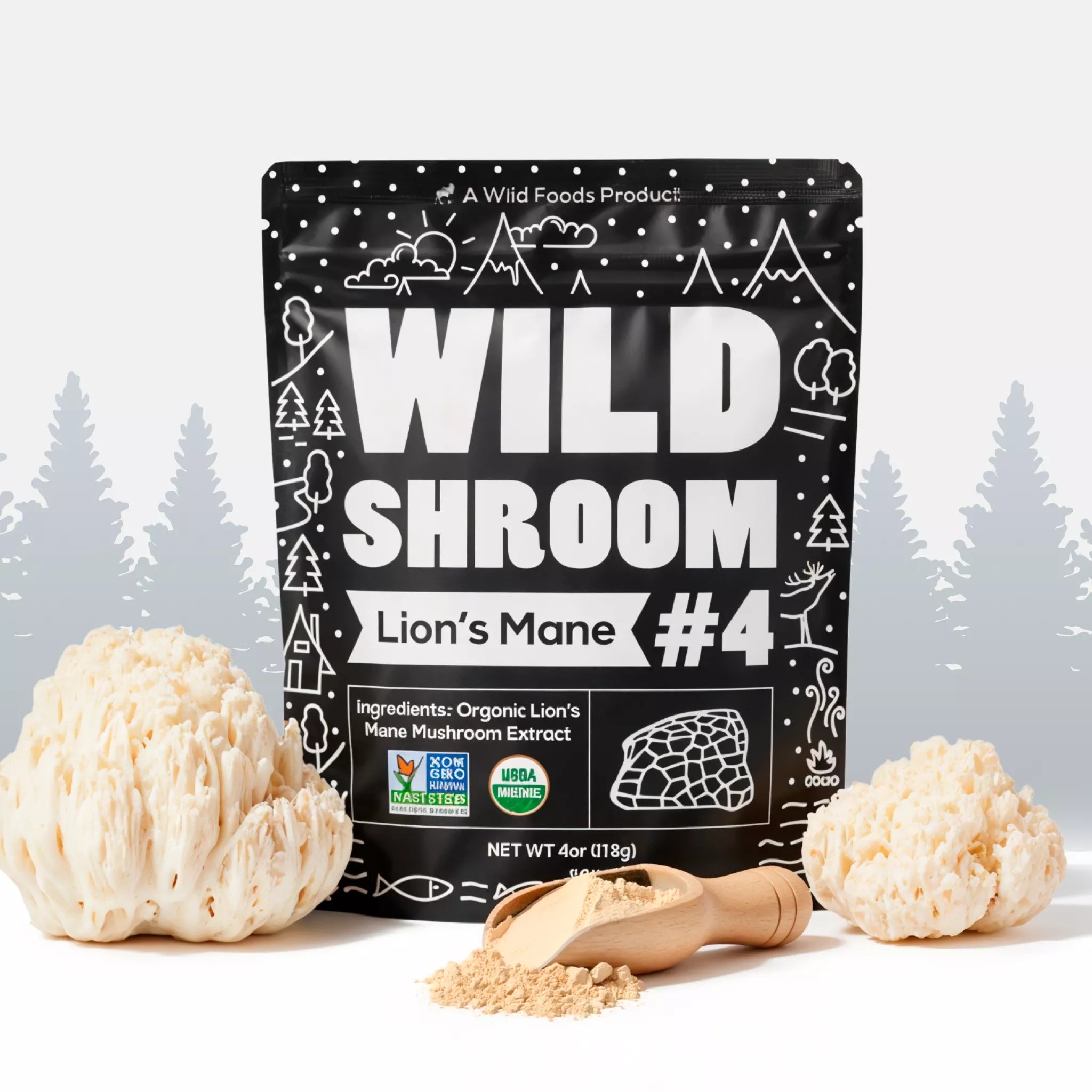 Shroom Extract #4, 78 servings - Lion's Mane, Immunity and Digestive Support by Wild Foods