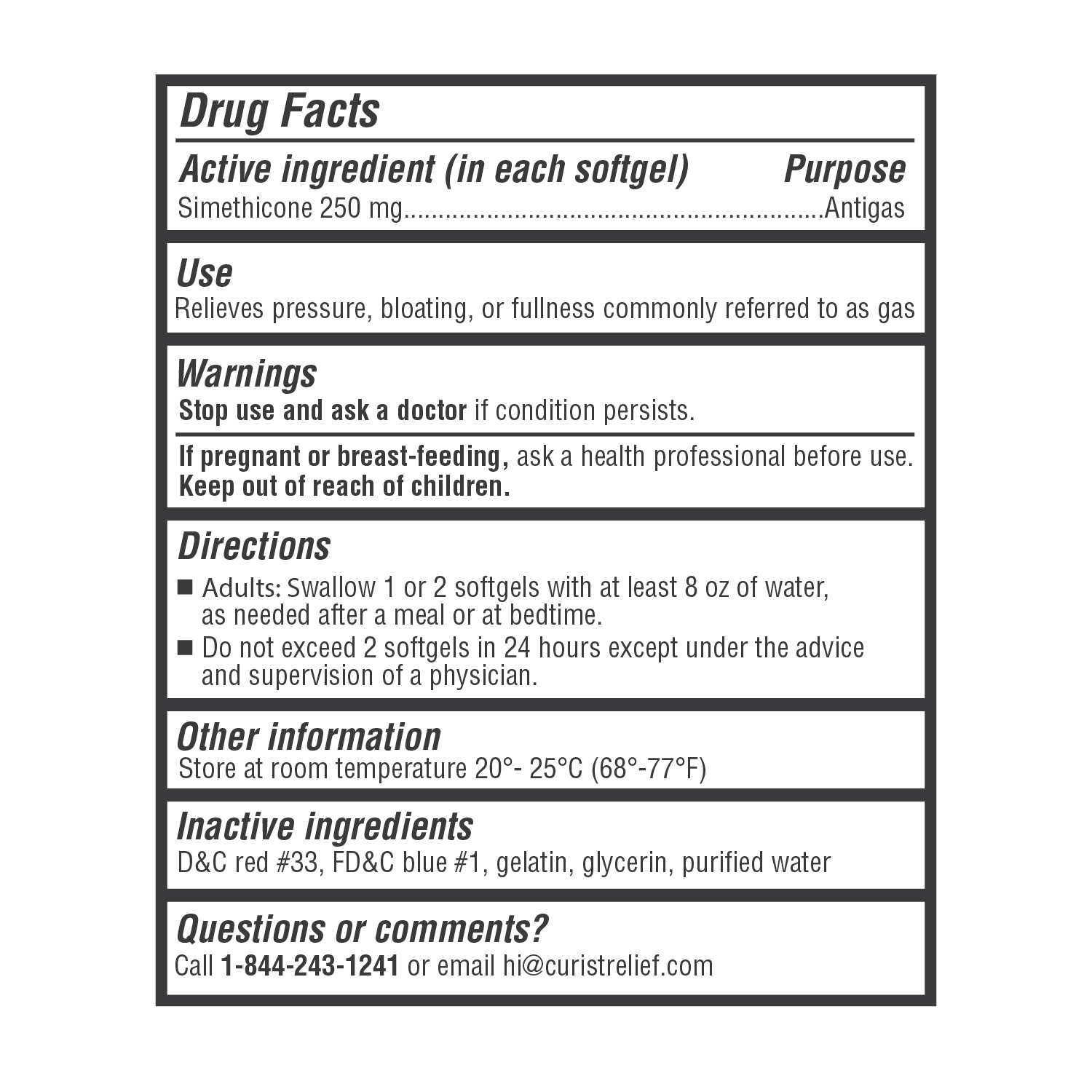 curist simethicone 250 mg drug facts
