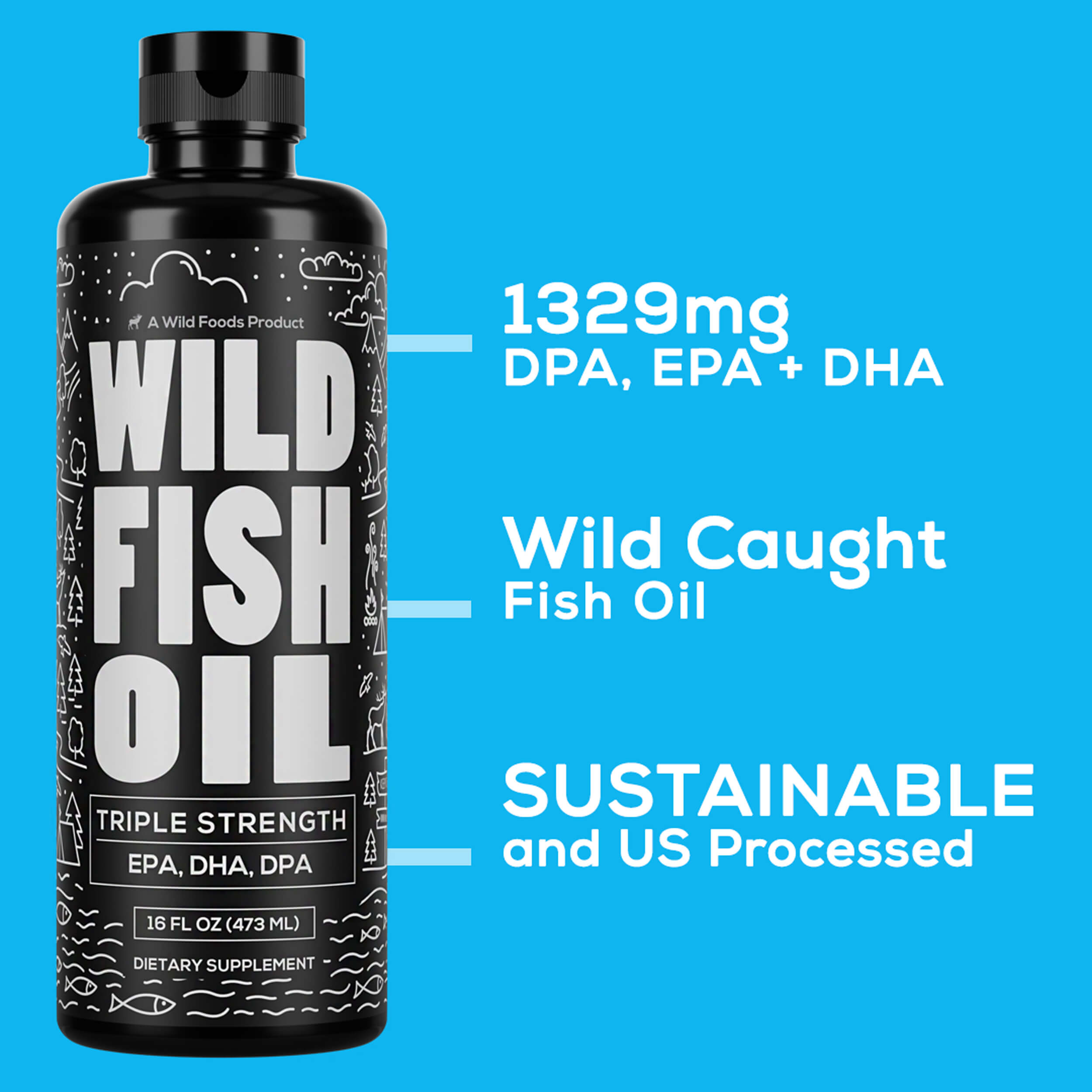 Fish Oil Liquid, 94 servings - Omega-3 DHA, EPA, DPA by Wild Foods