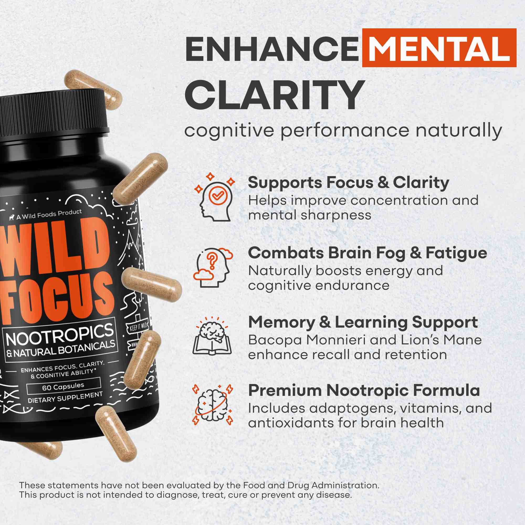 Focus Nootropic Blend, 30 servings – Cognitive Support for Memory & Focus by Wild Foods