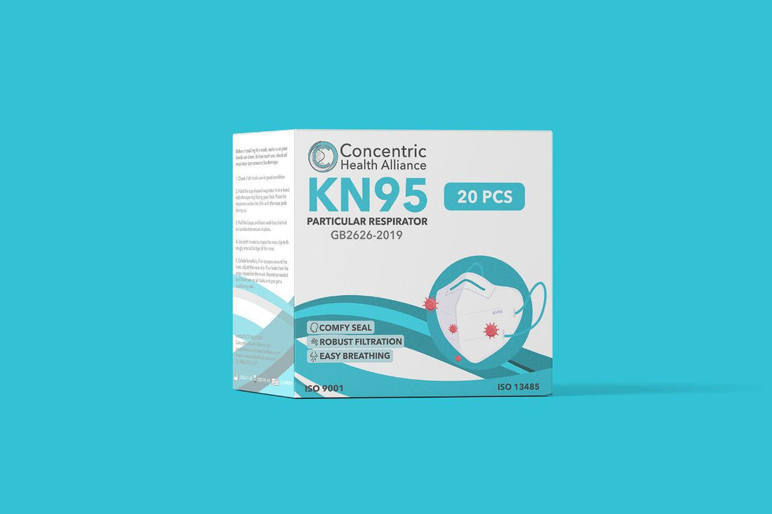 Concentric Health Alliance KN95 Masks Adult CHA Branded WHITE - 20/BX, 2000/CS