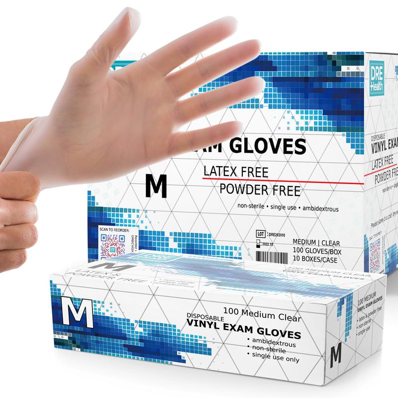 DRE Health Clear Powder Free Vinyl Exam Gloves - Case - One Source Medical Supplies