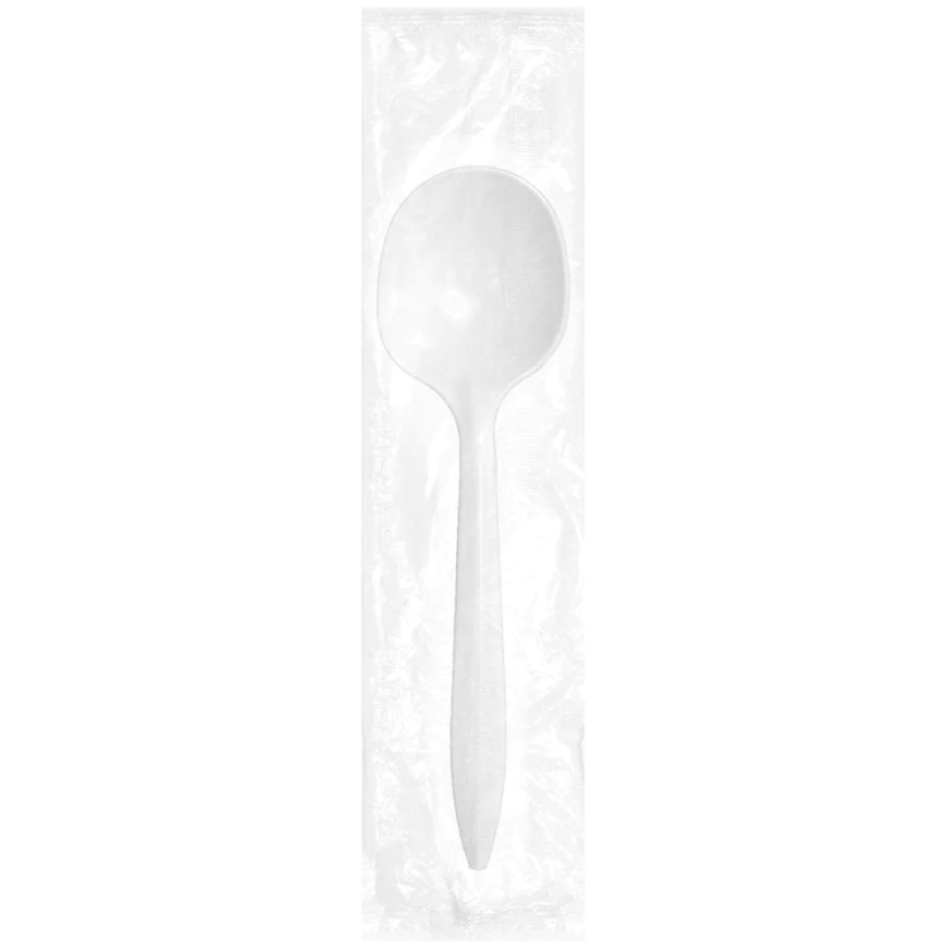 CrystalWare Individually Wrapped White Plastic Soup Spoon 1000/CS